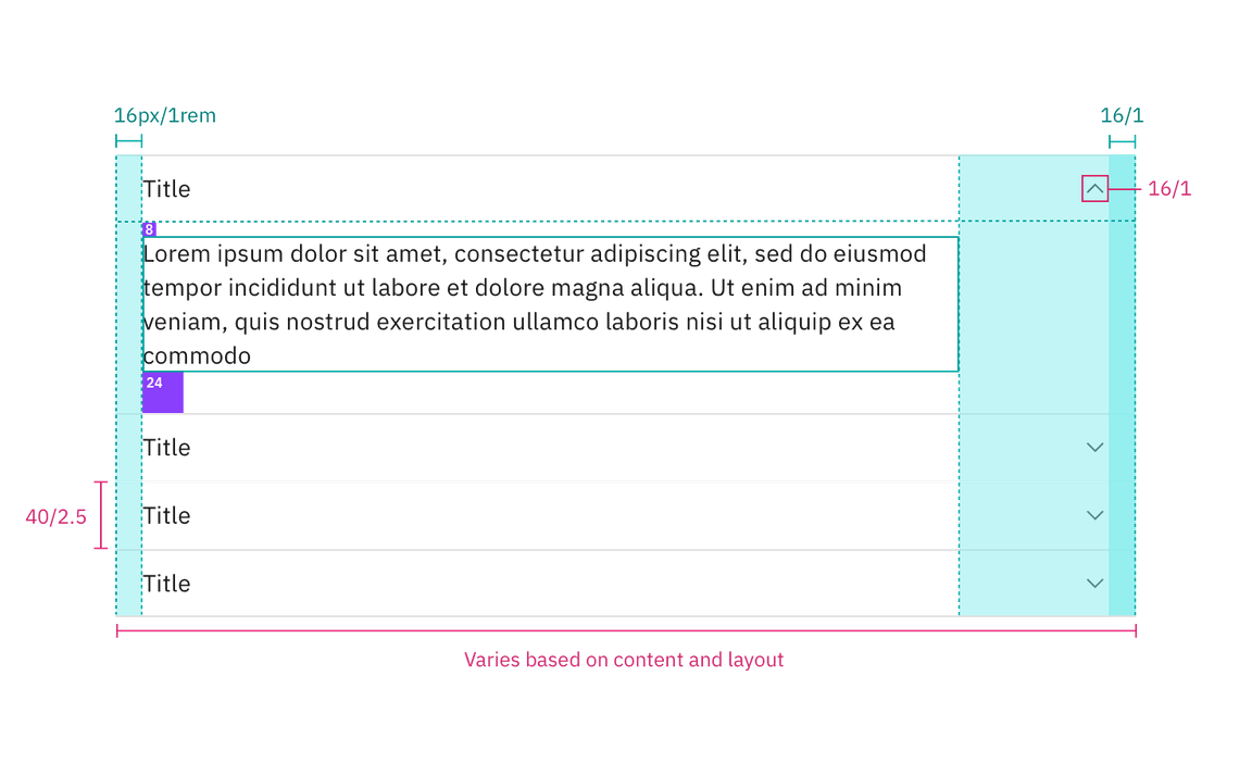 Structure and spacing measurements for accordion